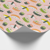 Schattigee Kawaii Sushi op lichtroze Cadeaupapier (Hoek)