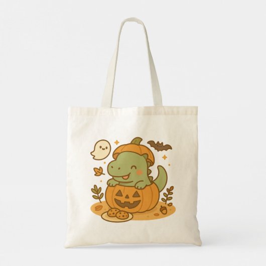 Schattigee Kawaii T-Rex dinosaurus Halloween pompo Tote Bag (Achterkant)