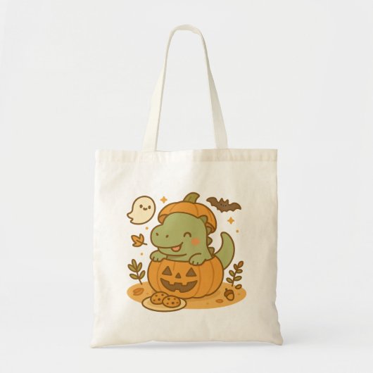 Schattigee Kawaii T-Rex dinosaurus Halloween pompo Tote Bag (Voorkant)
