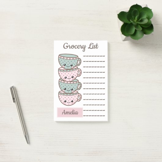 Schattigee Kawaii Teacups gepersonaliseerde boodsc Post-it® Notes (Kantoor)