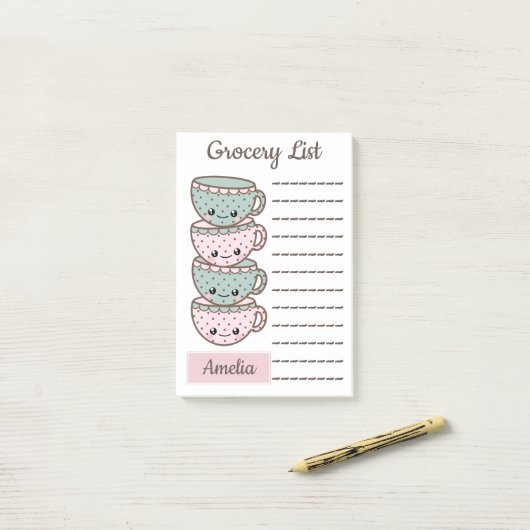 Schattigee Kawaii Teacups gepersonaliseerde boodsc Post-it® Notes (Op bureau)