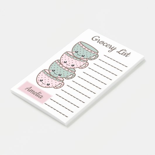 Schattigee Kawaii Teacups gepersonaliseerde boodsc Post-it® Notes (Schuin)
