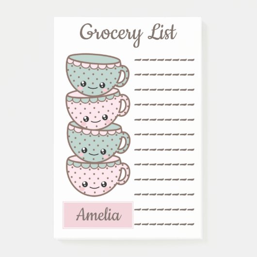 Schattigee Kawaii Teacups gepersonaliseerde boodsc Post-it® Notes (Voorkant)