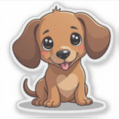 Schattigee Kawaii Teckel, Gelukkige Puppy, Klein Sticker (Voorkant)