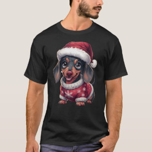 Schattigee Kawaii Teckel Hond in Santa Hat & Trui T-shirt