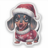 Schattigee Kawaii teckel hond met Santa Hat Sticker (Voorkant)