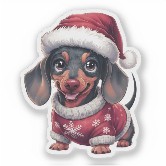 Schattigee Kawaii teckel hond met Santa Hat Sticker (Voorkant)
