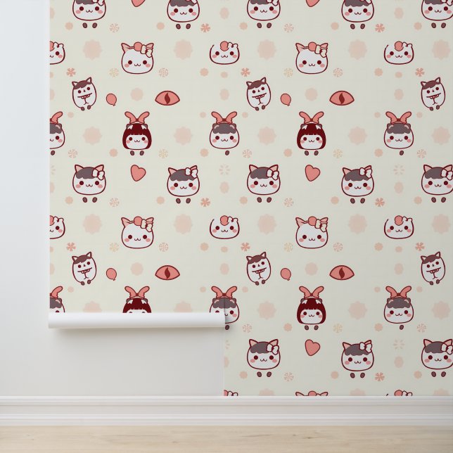 Schattigee Kawaii-tekens met bogenpatroon Behang (Applicatie)