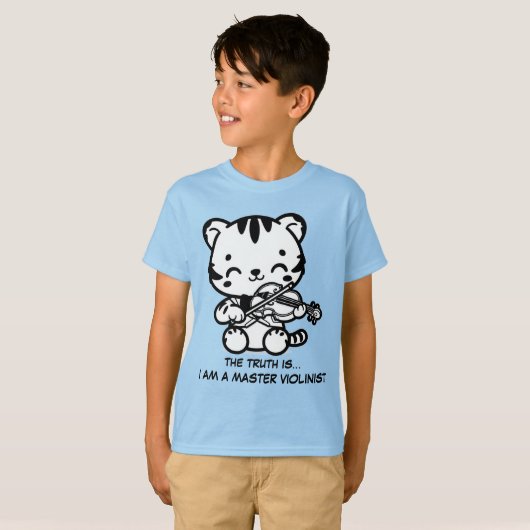 Schattigee Kawaii tijger viool spelen T-shirt (Voorkant volledig)