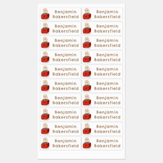 Schattigee kawaii toast rode broodrooster cartoon  labels (Vel)