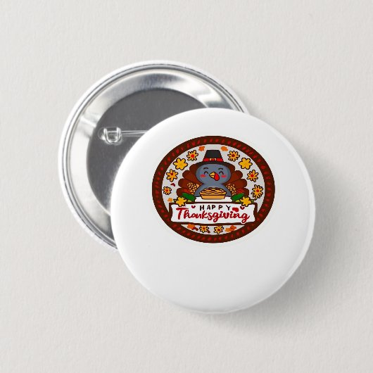 Schattigee Kawaii Turkije - Happy Thanksgiving Cla Ronde Button 5,7 Cm (Voorkant /achterkant)