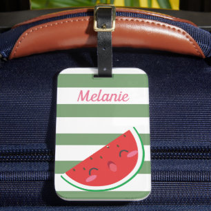 Schattigee Kawaii watermeloen en strepen gepersona Bagagelabel