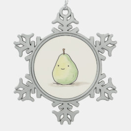 Schattigee kawaii Waterverf peer Tin Sneeuwvlok Ornament