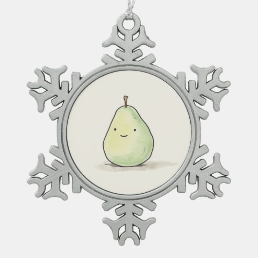 Schattigee kawaii Waterverf peer Tin Sneeuwvlok Ornament (Voorkant)