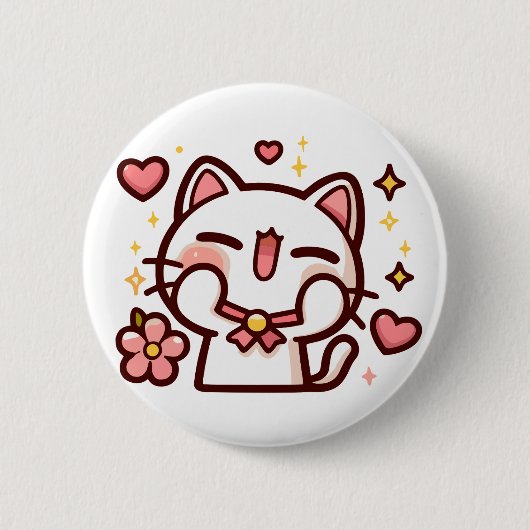 Schattigee Kawaii White Cat Ronde Button 5,7 Cm (Voorkant)