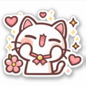 Schattigee Kawaii White Cat Sticker (Voorkant)