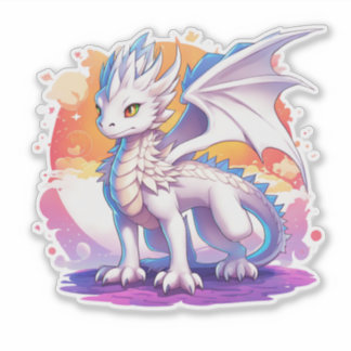 Schattigee Kawaii White Dragon Sticker voor Anime