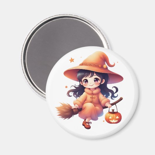 Schattigee Kawaii Witch Halloween Magnet - Heksen  (Voorkant / Achterkant)
