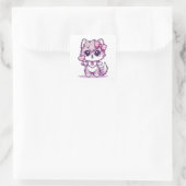 Schattigee Kawaii Wolf met Lollipop Vierkante Sticker (Tas)