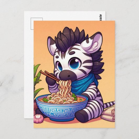 Schattigee Kawaii Zebra Eating Ramen Briefkaart (Voorkant / Achterkant)
