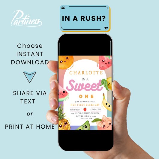 Schattigee Kawaii zomerfruit 1e eerste verjaardag  Kaart