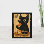 Schattigee Kawaii Zwarte Kat Eten Sushi Grappig Ja Kaart (Voorkant)