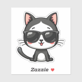 Schattigee Kawaii zwarte kat met zonnebril Schatti Sticker