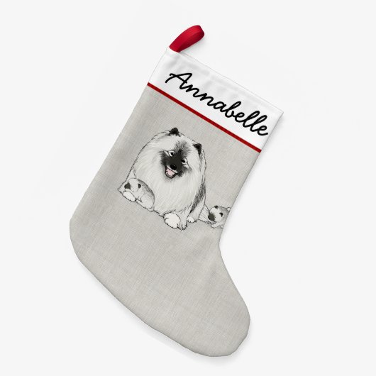 Schattigee Keeshond Hond met Puppies Keesie Holida Kleine Kerstsok (Voorkant (Hangend))