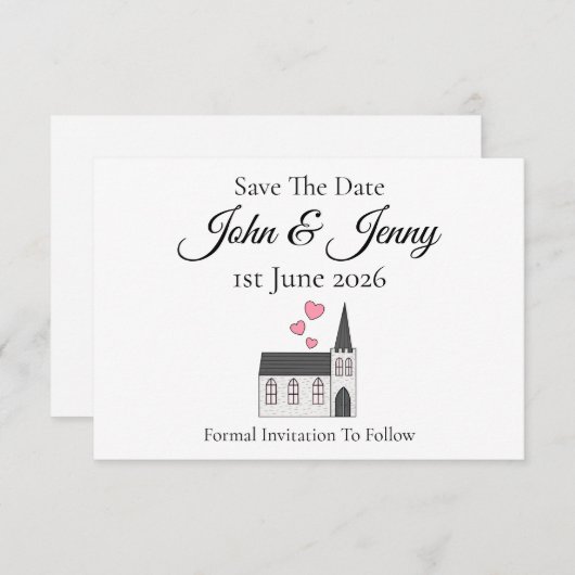 Schattigee kerkelijke bruiloft bewaar de datum (Voorkant / Achterkant)