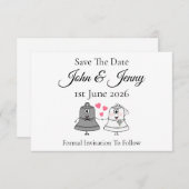 Schattigee kerkklokken bruiloft save the date (Voorkant / Achterkant)