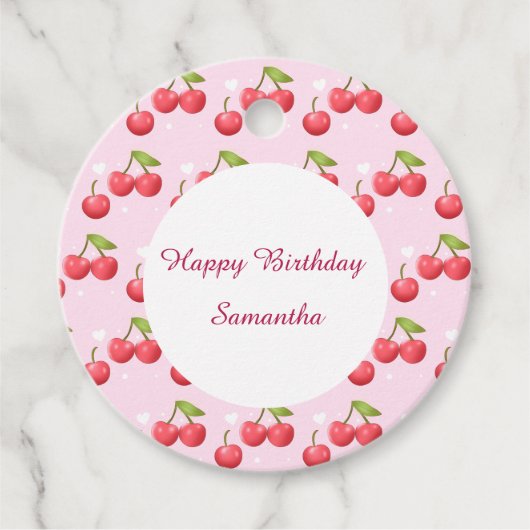 Schattigee kersen 1e verjaardag bedankjes labels (Voorkant)