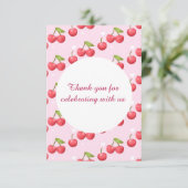 Schattigee kersen 1e verjaardag bedankkaart (Staand voorkant)