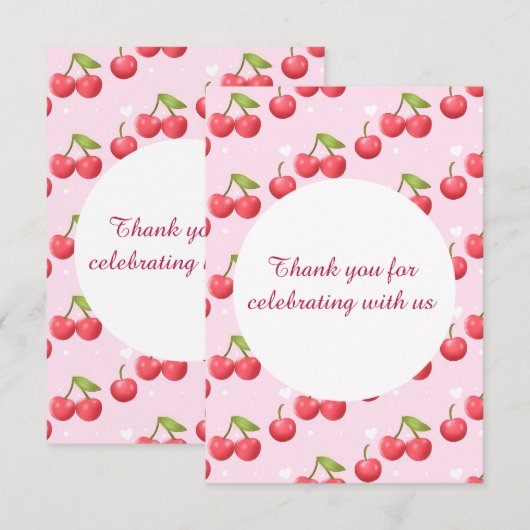 Schattigee kersen 1e verjaardag bedankkaart (Voorkant / Achterkant)