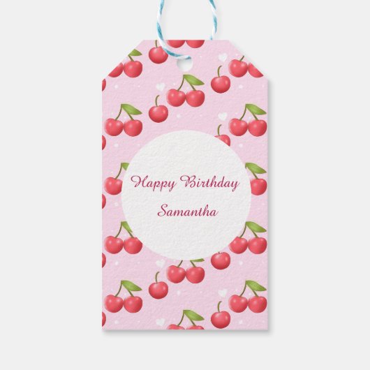 Schattigee kersen 1e verjaardag cadeaulabel (Achterkant)