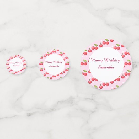 Schattigee kersen 1e verjaardag confetti (Voorkanten)