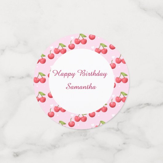 Schattigee kersen 1e verjaardag confetti (Kleine voorkant)