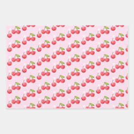 Schattigee kersen 1e verjaardag inpakpapier vel