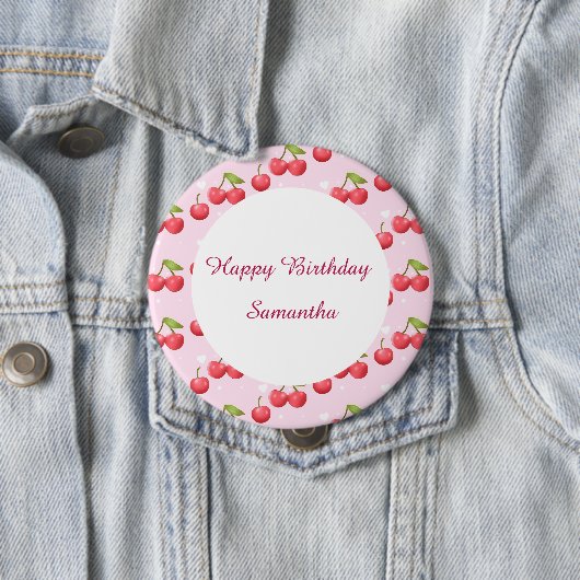 Schattigee kersen 1e verjaardag ronde button 4,0 cm (In situ)