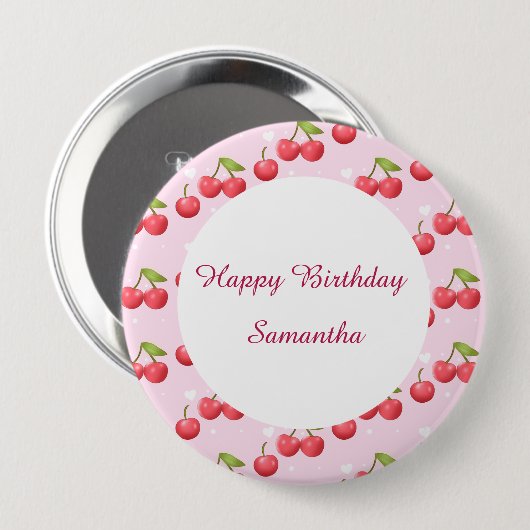 Schattigee kersen 1e verjaardag ronde button 4,0 cm (Voorkant /achterkant)