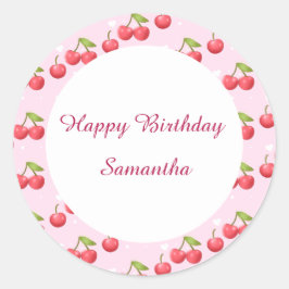 Schattigee kersen 1e verjaardag ronde sticker