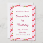 Schattigee kersen 1e verjaardagsfeest uitnodiging (Voorkant)