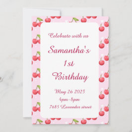 Schattigee kersen 1e verjaardagsfeest uitnodiging