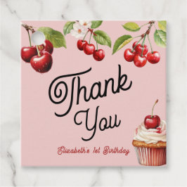 Schattigee kersen eerste 1e meisjesverjaardag roze bedankjes labels