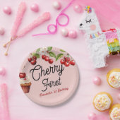 Schattigee kersen eerste 1e meisjesverjaardag roze papieren bordje (Feest)