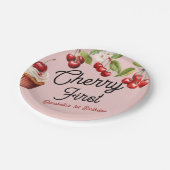 Schattigee kersen eerste 1e meisjesverjaardag roze papieren bordje (Gekanteld)