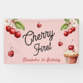 Schattigee kersen eerste 1e meisjesverjaardag roze spandoek (Horizontaal)