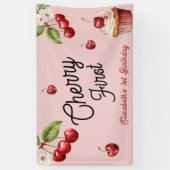 Schattigee kersen eerste 1e meisjesverjaardag roze spandoek (Verticaal)