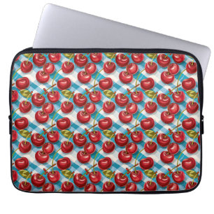 Schattigee kersen en blauw geplakt patroon laptop sleeve
