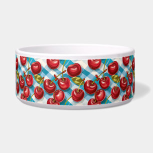 Schattigee kersen en blauw geplakt patroon voerbakje