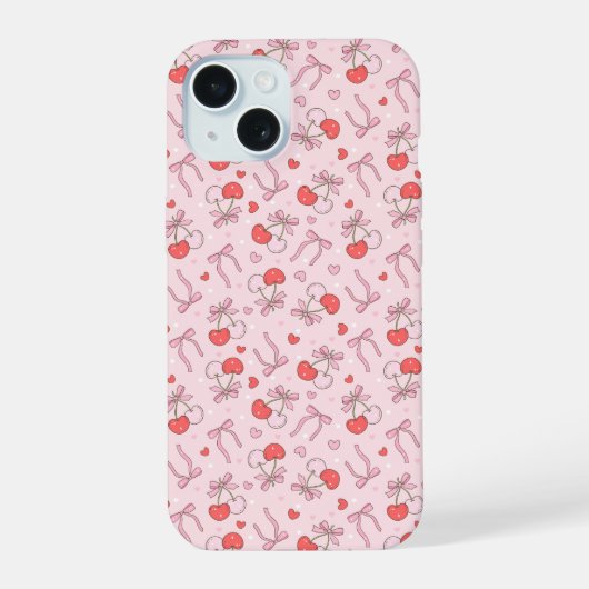 Schattigee kersen en boog iPhone 15 case (Achterkant)